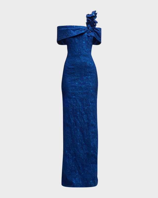 One-Shoulder Jacquard Column Gown